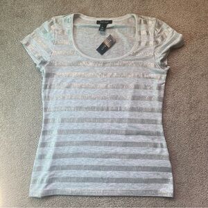 White House Black Market Gray Striped Short Sleeve Tee